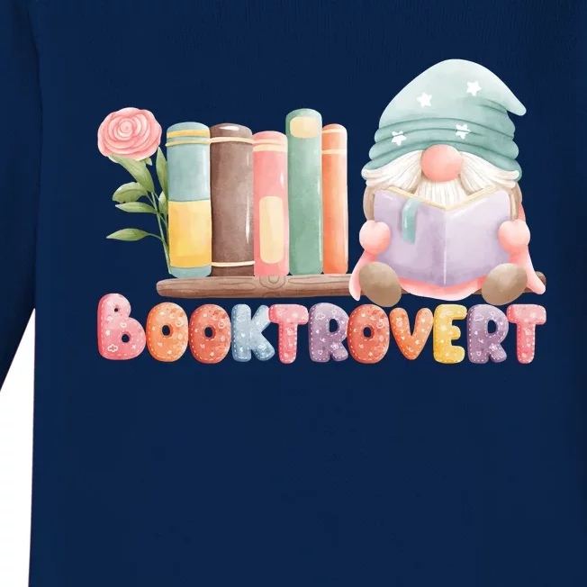 Booktrovert Gnome Book Lovers Gnome Reading A Book Cute Baby Long Sleeve Bodysuit