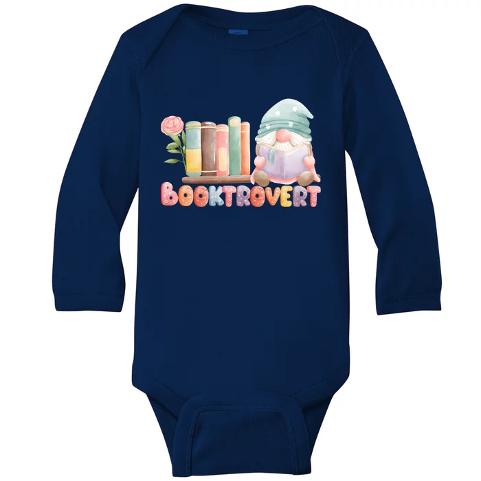 Booktrovert Gnome Book Lovers Gnome Reading A Book Cute Baby Long Sleeve Bodysuit