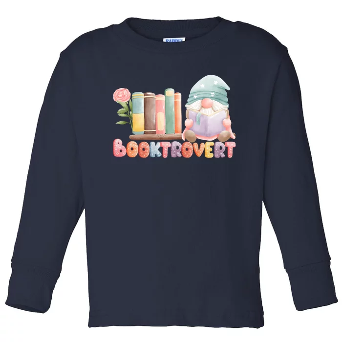 Booktrovert Gnome Book Lovers Gnome Reading A Book Cute Toddler Long Sleeve Shirt