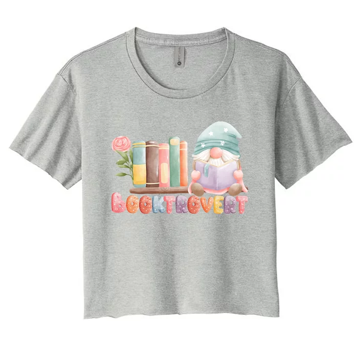 Booktrovert Gnome Book Lovers Gnome Reading A Book Cute Women's Crop Top Tee