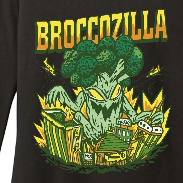 Broccozilla Giant Broccoli Attacking City Womens CVC Long Sleeve Shirt