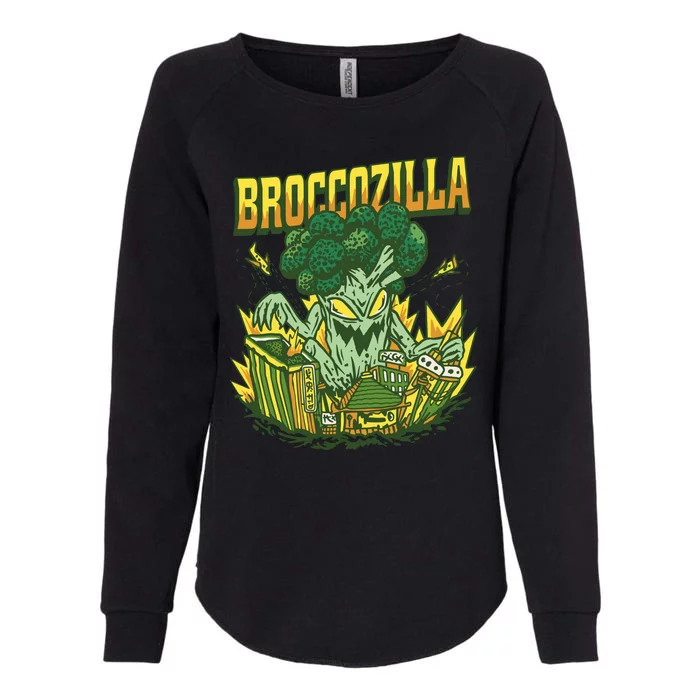 Broccozilla Giant Broccoli Attacking City Womens California Wash Sweatshirt