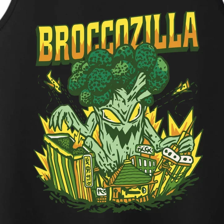 Broccozilla Giant Broccoli Attacking City Performance Tank