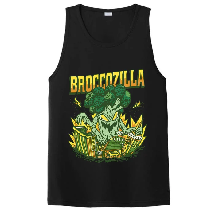 Broccozilla Giant Broccoli Attacking City Performance Tank