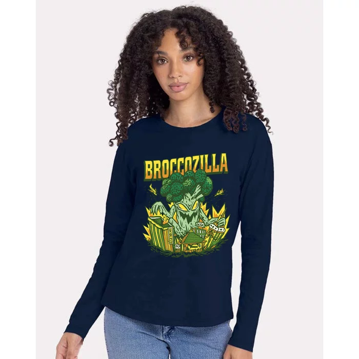 Broccozilla Giant Broccoli Attacking City Womens Cotton Relaxed Long Sleeve T-Shirt