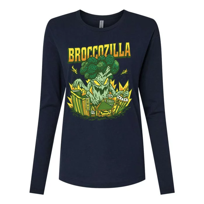 Broccozilla Giant Broccoli Attacking City Womens Cotton Relaxed Long Sleeve T-Shirt