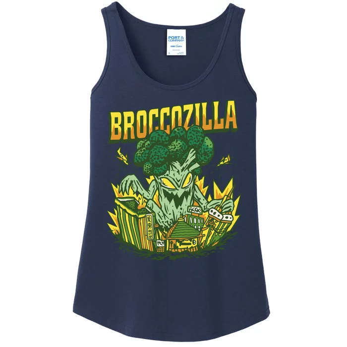 Broccozilla Giant Broccoli Attacking City Ladies Essential Tank