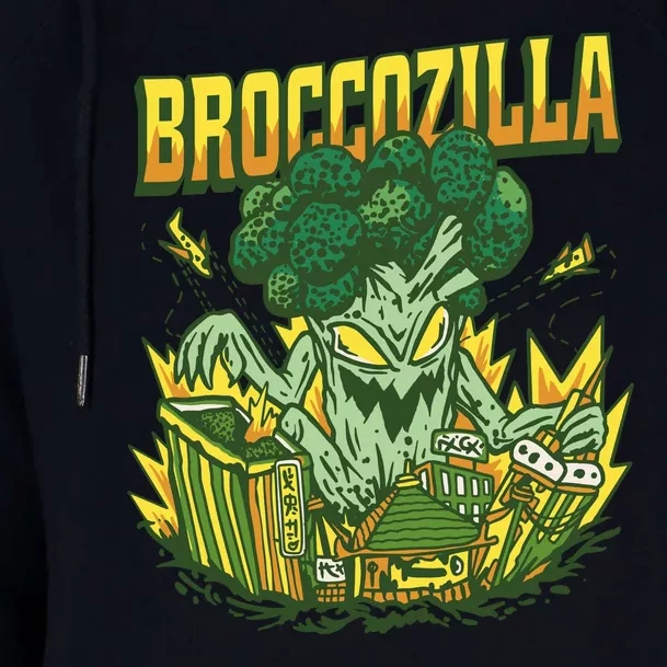 Broccozilla Giant Broccoli Attacking City Womens Funnel Neck Pullover Hood