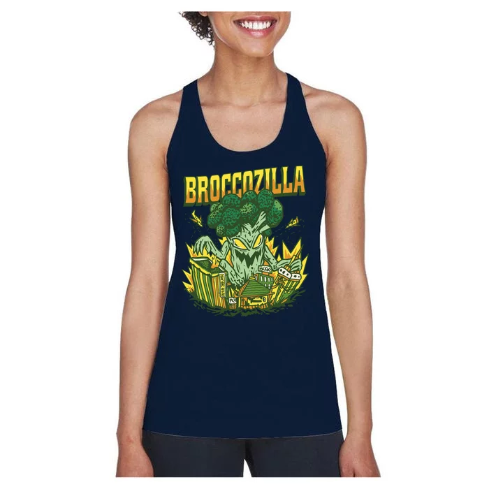 Broccozilla Giant Broccoli Attacking City Women's Racerback Tank