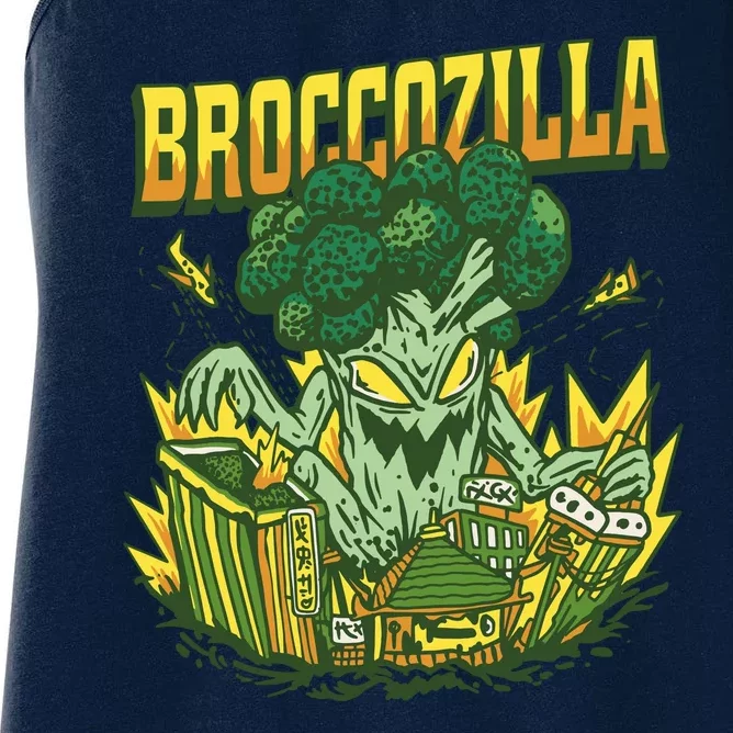 Broccozilla Giant Broccoli Attacking City Women's Racerback Tank