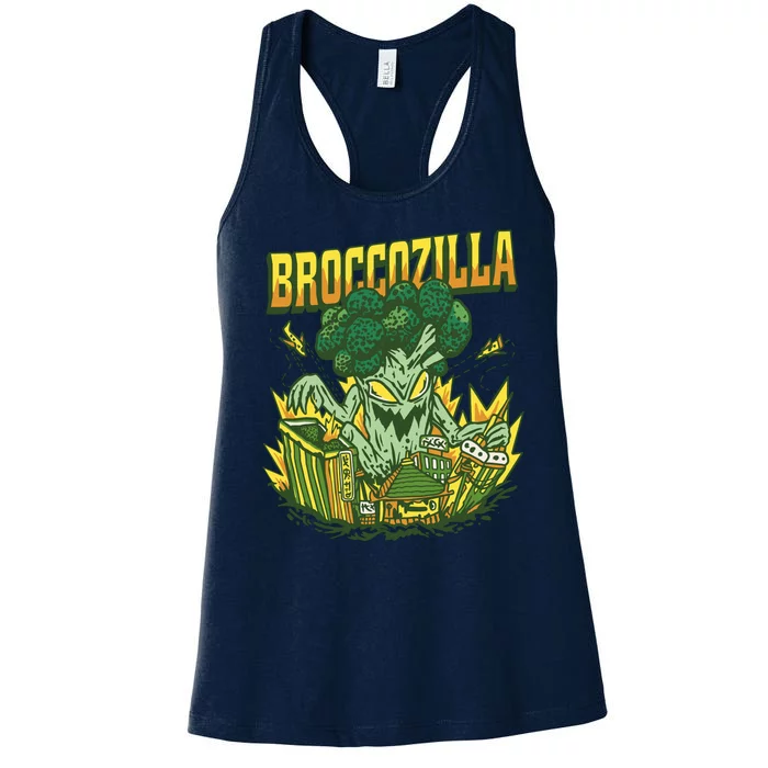 Broccozilla Giant Broccoli Attacking City Women's Racerback Tank