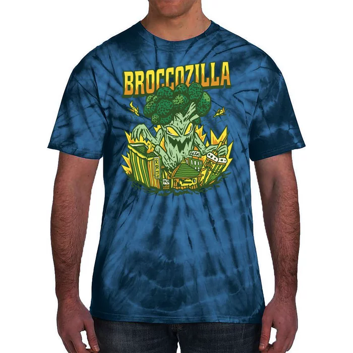 Broccozilla Giant Broccoli Attacking City Tie-Dye T-Shirt