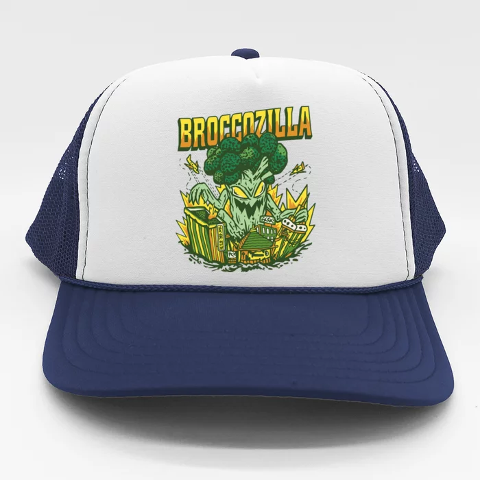 Broccozilla Giant Broccoli Attacking City Trucker Hat