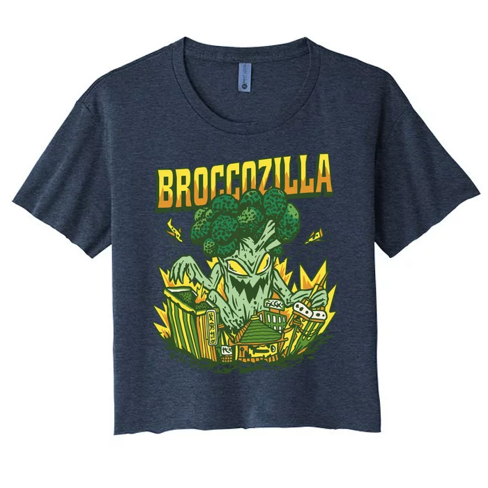 Broccozilla Giant Broccoli Attacking City Women's Crop Top Tee