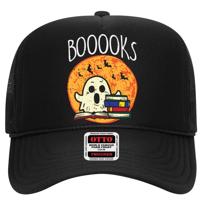 Books Ghost Boooks Halloween Reading Librarian Teacher Book High Crown Mesh Trucker Hat