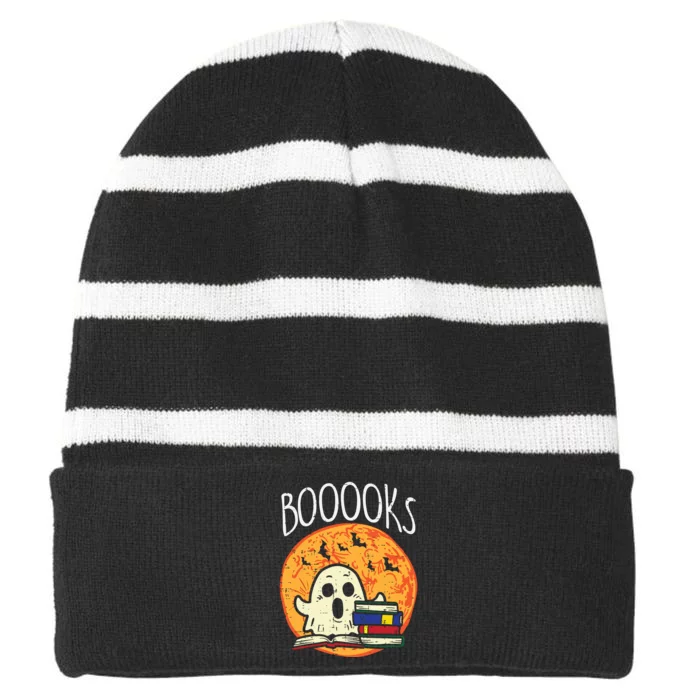 Books Ghost Boooks Halloween Reading Librarian Teacher Book Striped Beanie with Solid Band