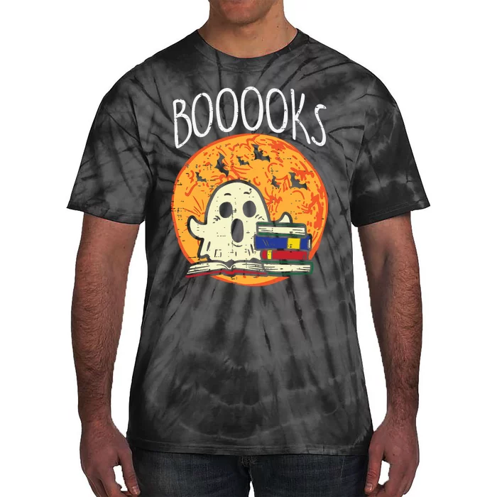 Books Ghost Boooks Halloween Reading Librarian Teacher Book Tie-Dye T-Shirt