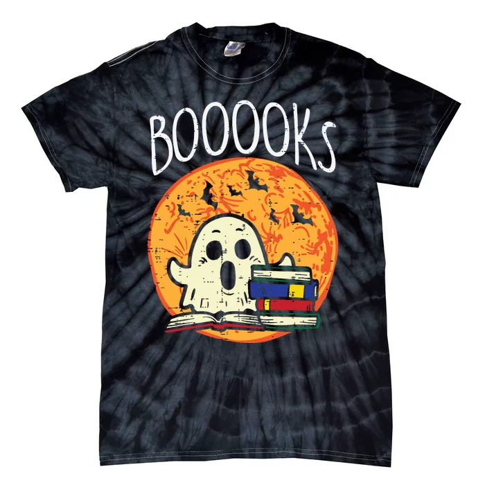 Books Ghost Boooks Halloween Reading Librarian Teacher Book Tie-Dye T-Shirt