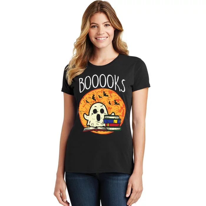 Books Ghost Boooks Halloween Reading Librarian Teacher Book Women's T-Shirt