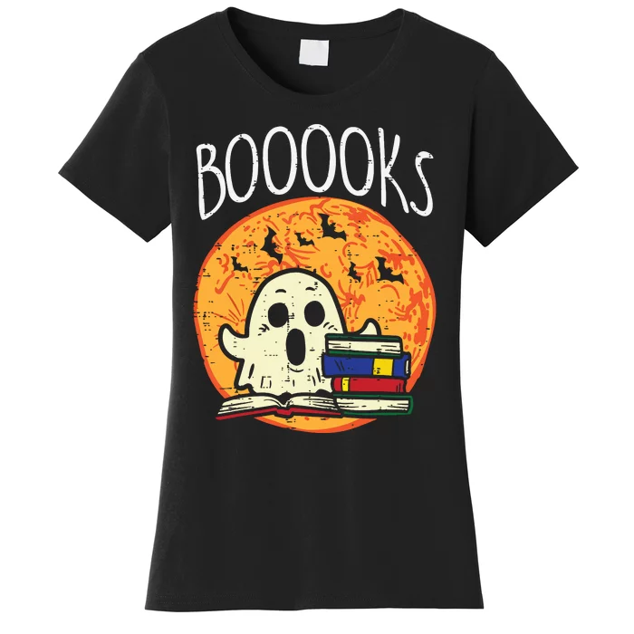 Books Ghost Boooks Halloween Reading Librarian Teacher Book Women's T-Shirt