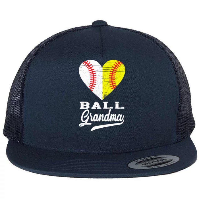 Ball Grandma Baseball Softball Heart Sport Lover Funny Gifts Flat Bill Trucker Hat