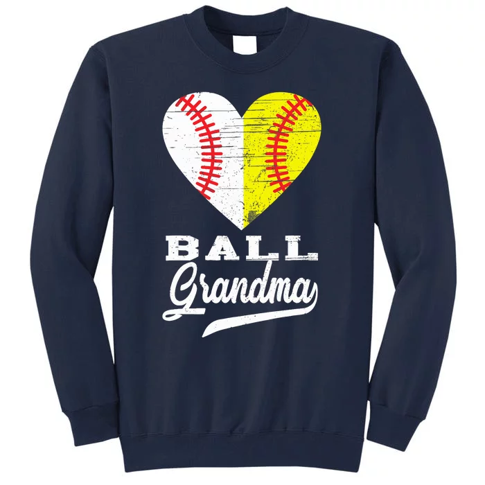 Ball Grandma Baseball Softball Heart Sport Lover Funny Gifts Tall Sweatshirt