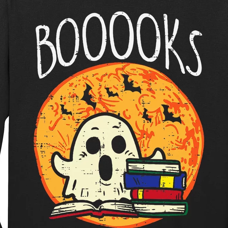 Books Ghost Boooks Halloween Reading Librarian Teacher Book Tall Long Sleeve T-Shirt