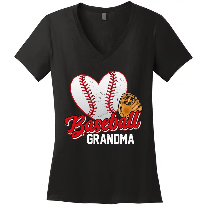 Baseball Grandma Baseball Lovers Mothers Day Gifts Women Women's V-Neck T-Shirt