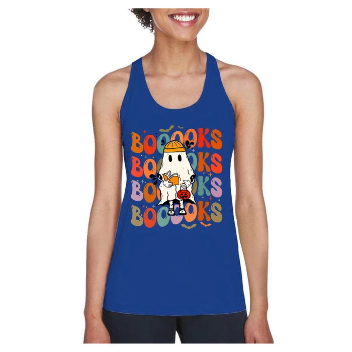 Booooks Groovy Cute Ghost Book Retro Reading Halloween Meaningful Gift Women's Racerback Tank