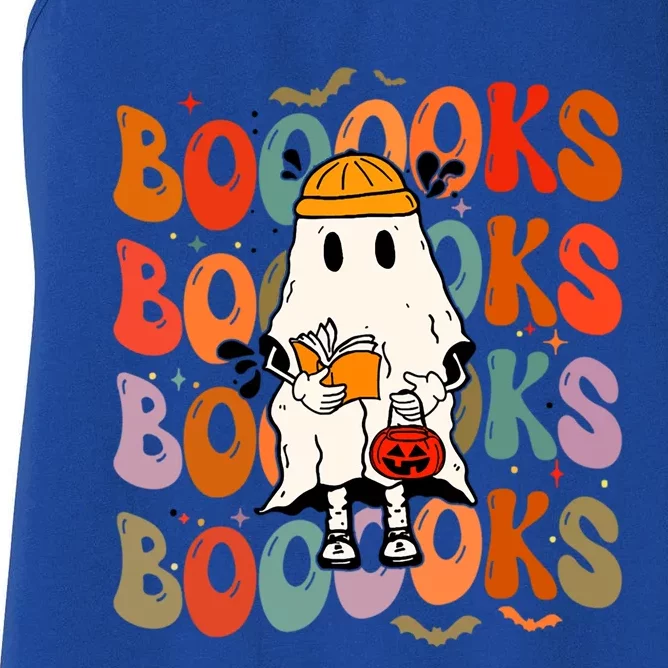 Booooks Groovy Cute Ghost Book Retro Reading Halloween Meaningful Gift Women's Racerback Tank