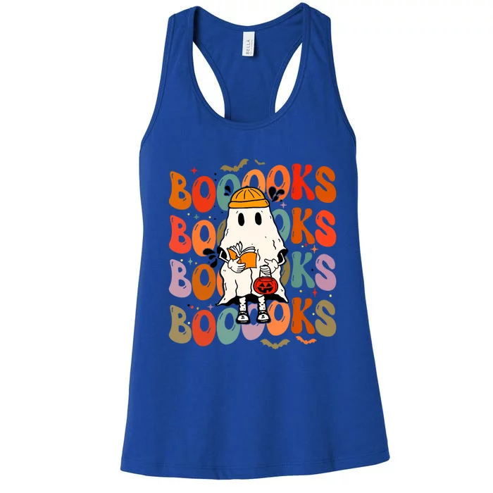 Booooks Groovy Cute Ghost Book Retro Reading Halloween Meaningful Gift Women's Racerback Tank