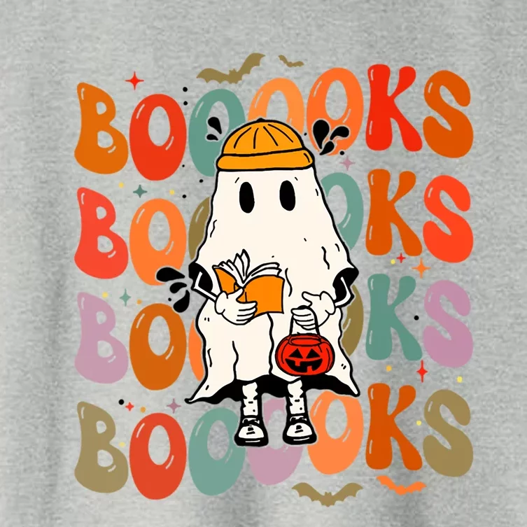 Booooks Groovy Cute Ghost Book Retro Reading Halloween Meaningful Gift Women's Crop Top Tee