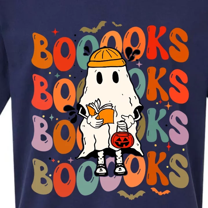 Booooks Groovy Cute Ghost Book Retro Reading Halloween Meaningful Gift Sueded Cloud Jersey T-Shirt