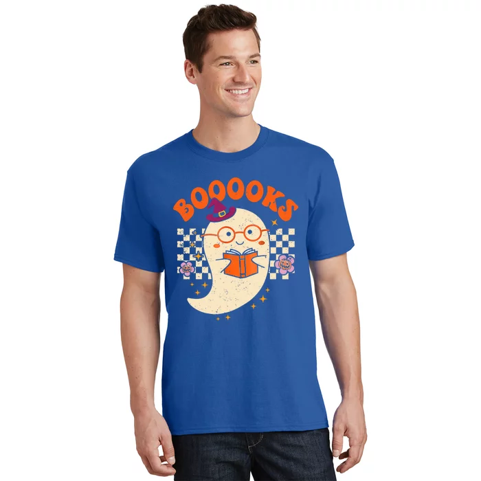 Booooks Groovy Cute Ghost Book Retro Reading Halloween Gift T-Shirt