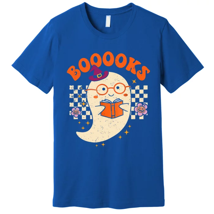 Booooks Groovy Cute Ghost Book Retro Reading Halloween Gift Premium T-Shirt