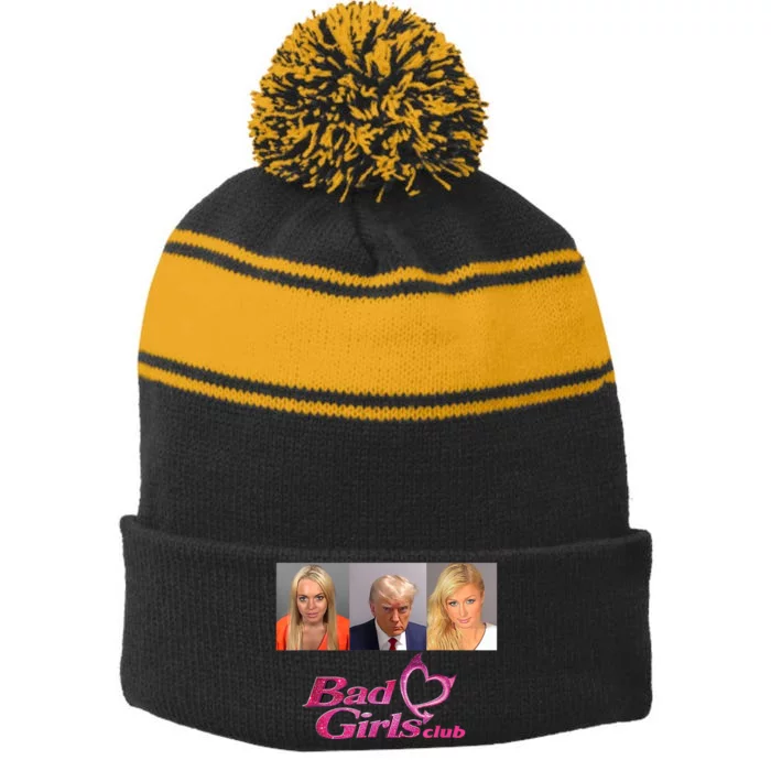 Bad Girls Club Trump 2024 Stripe Pom Pom Beanie