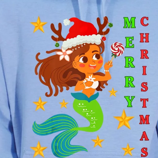 Black Girl Cute Mermaid Santa Claus Merry Christmas Tank Top Unisex Surf Hoodie