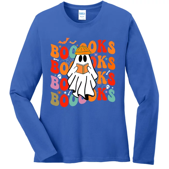 Booooks Groovy Cute Ghost Book Retro Reading Halloween Great Gift Ladies Long Sleeve Shirt