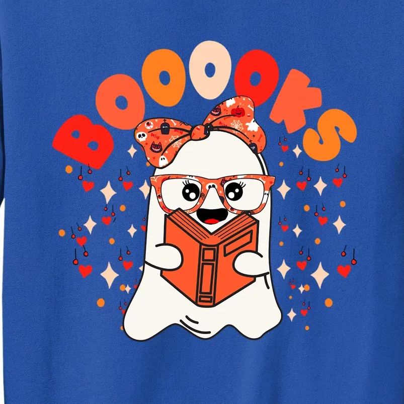 Booooks Groovy Cute Ghost Book Retro Reading Halloween Gift Tall Sweatshirt