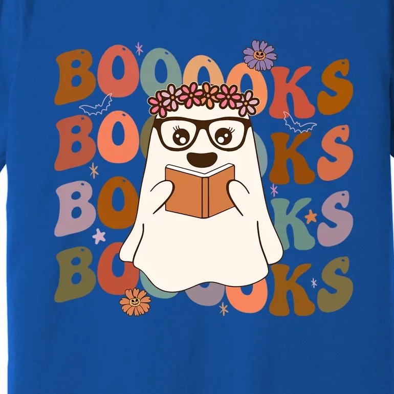 Booooks Groovy Cute Ghost Book Retro Reading Halloween Gift Premium T-Shirt