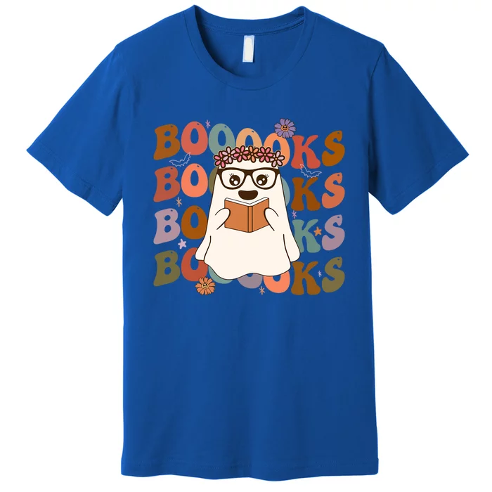 Booooks Groovy Cute Ghost Book Retro Reading Halloween Gift Premium T-Shirt