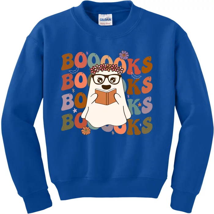 Booooks Groovy Cute Ghost Book Retro Reading Halloween Gift Kids Sweatshirt