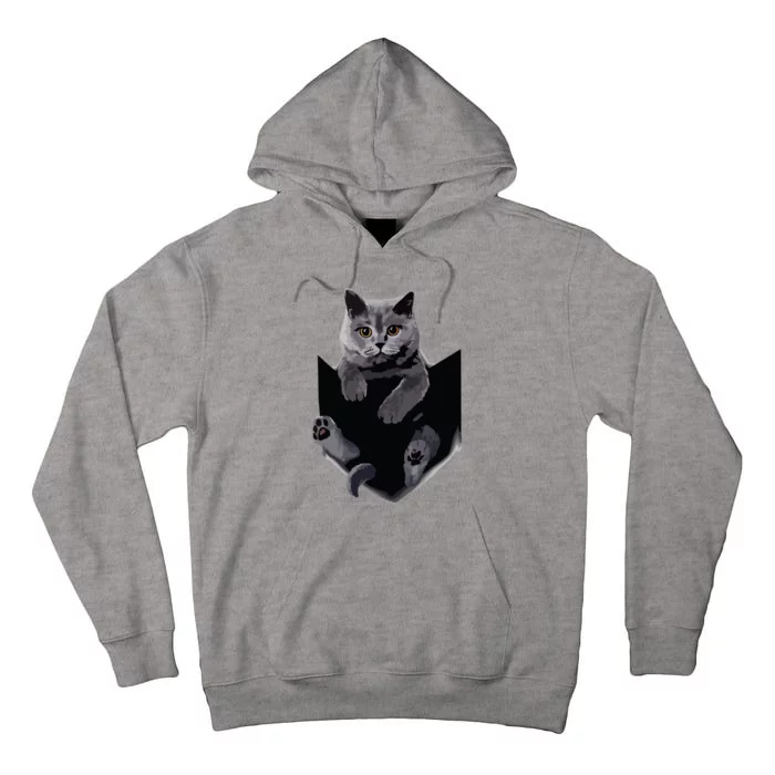 British Grey Cat In Pocket Cats Tee Gift Tall Hoodie