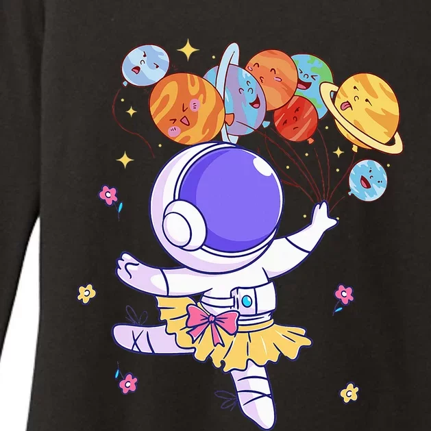 Ballerina Girl Cute Space Astronaut Costume Planet Balloons Womens CVC Long Sleeve Shirt