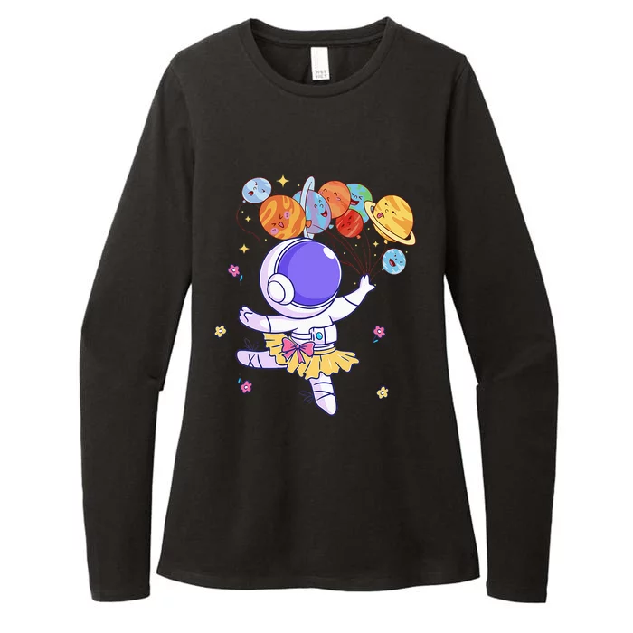 Ballerina Girl Cute Space Astronaut Costume Planet Balloons Womens CVC Long Sleeve Shirt