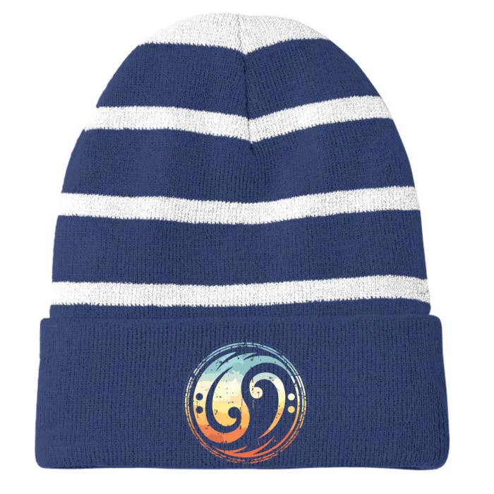 Bass Guitar Clef Yin Yang Vintage For Bassist Bass Player Striped Beanie with Solid Band