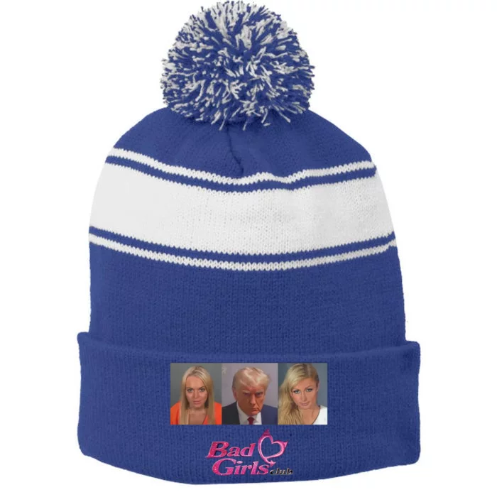 Bad Girls Club Trump 2024 Stripe Pom Pom Beanie