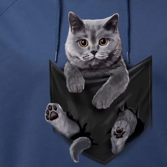 British Grey Cat In Pocket S Cats Gifts Performance Fleece Hoodie