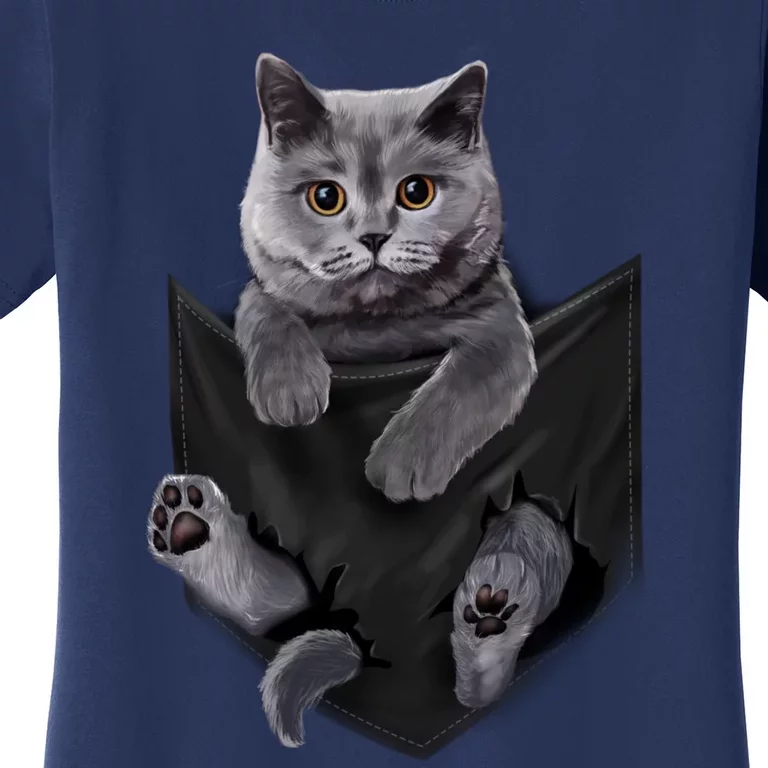 British Grey Cat In Pocket S Cats Gifts Women's T-Shirt