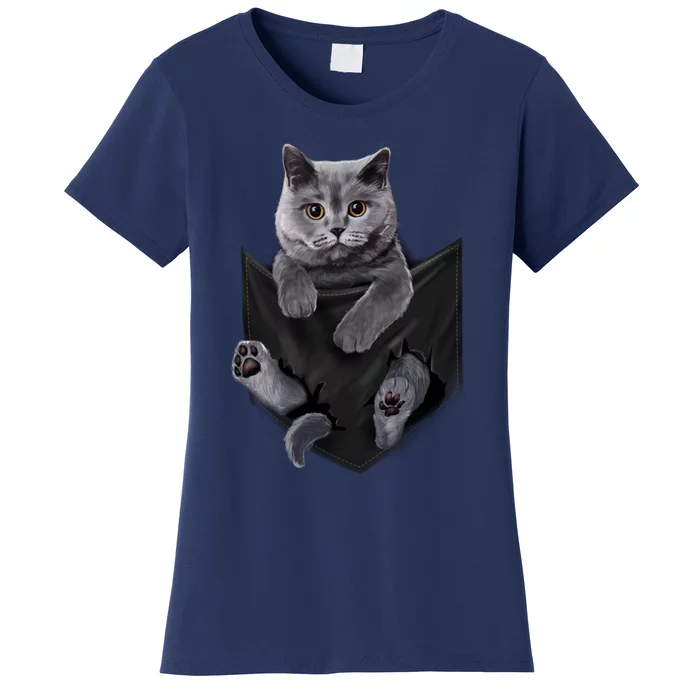 British Grey Cat In Pocket S Cats Gifts Women's T-Shirt